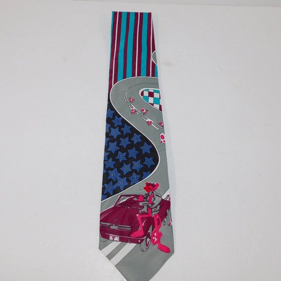 VTG 1993 The Pink Panther Race Car Track Oscardo Necktie Tie 90s - Picture 1 of 9